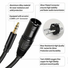 (39.37inch) Audio kábel XLR na 3,5 mm kompatibilný s profesionálnymi mikrofónmi, konektor samec-samec pre štúdiové nahrávanie a streamovanie