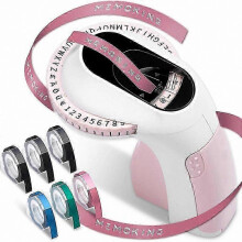 (Pink) Machine à étiqueter manuelle avec cadran 48 caractères, 6 rouleaux de ruban adhésif et coupeur intégré pour organisation bureau et maison