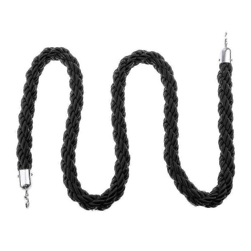 (Black) Queue Barrier Rope Nylon 32mm Diameter 1.5 Metre Length with Chrome Hooks for Queue Management and Crowd Control 1