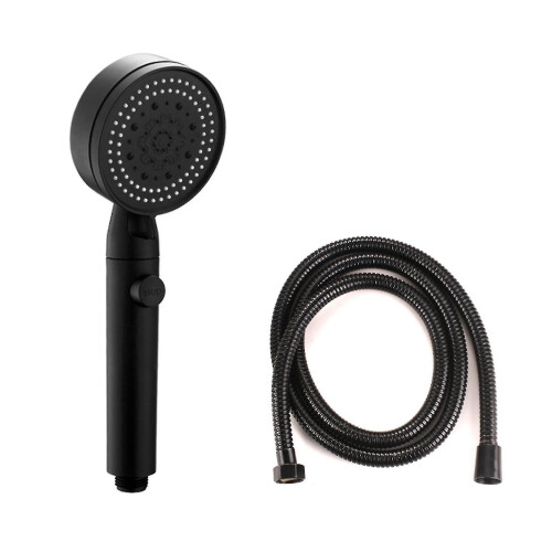 (Black, No Base) Handheld Shower Head with Water-Saving Pause Switch, 5 Mode, High Pressure, ABS Construction