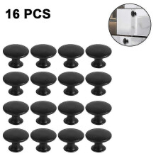 (Black) Schubladengriffe, 16-teiliges Set, Zinklegierung, 30 mm runde Griffe für Schrank-, Kommoden- und Kleiderschranktüren