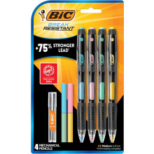 BIC Break Resistant Mechanical Pencils with Erasers, No. 2 Medium Point (0.7mm), 4-Count Pack Pencils for School or Office Supplies