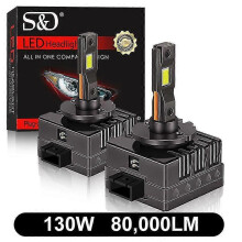 (D1R, 130W 80000LM) LED Headlight Conversion Kit Compatible with Xenon D1S D3S D2S D4S 30-Chip 6500K with CANBUS & Cooling System