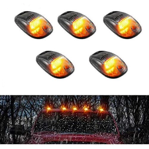 (white) Solar Powered Cab Light with 9 Amber LEDs, Automatic Dusk to Dawn Sensor, Vibration Trigger, Waterproof Design
