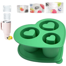 Stampo per cubetti di ghiaccio in silicone a forma di cuore con coperchio, 3 scomparti, grande, per bicchieri da 20-40 oz (verde)