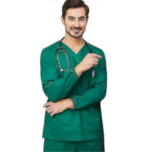 (green, m) Unisex Medical Uniform 4-way Stretch Scrubs Set, V-neck Top with Pockets, Straight Leg Elastic Pants, Polyester Spandex, Machine Washable