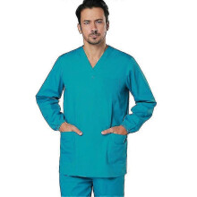 (blue, xxxl) Unisex Medical Uniform 4-way Stretch Scrubs Set, V-neck Top with Pockets, Straight Leg Elastic Pants, Polyester Spandex, Machine Washable