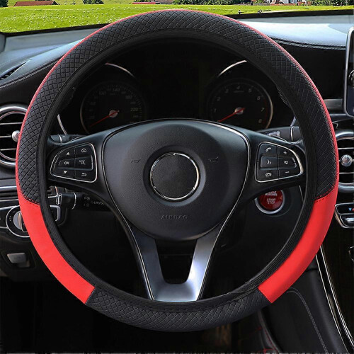 (Red) Capa de Volante para Carro Compatível com NIGHTKIST, Couro Sintético Antiderrapante, 14.6 x 15.0 Polegadas, Preto 1