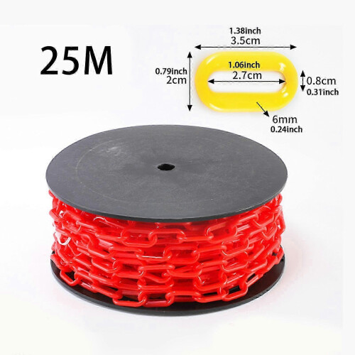 (Red) Plastic Safety Chain 25 Metres, 6mm Thickness for Construction Site & Loading Dock Barriers 1