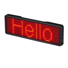 (red) LED Message Badge, Mobile App Control for Custom Text & Graphics, Rechargeable Portable Display