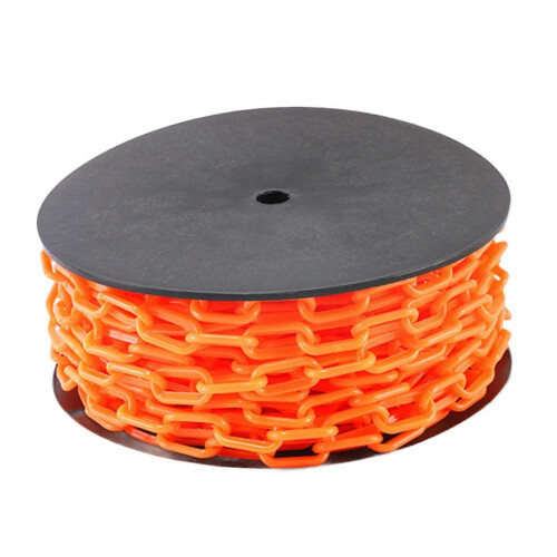 (Orange) Plastic Safety Chain 25 Metres, 6mm Thickness for Construction Site & Loading Dock Barriers 1
