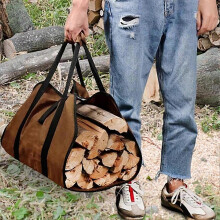 (Brown) Bolsa para transportar leña con asas reforzadas, duradera y plegable para acampar, barbacoas y herramientas de jardinería.