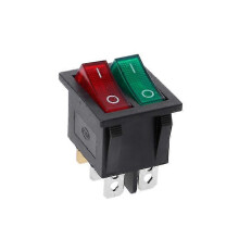 (Red green) Dubbele boottuimelschakelaar met 6 pinnen, aan/uit-functie en groen/rood lampje, 20A 125V AC, voor voertuigen en algemeen gebruik.