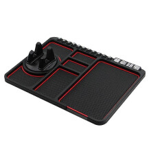 (Red) Rutschfeste Silikonmatte für das Armaturenbrett im Auto, rutschfester Halt für Schlüssel und Handy, mit Telefonnummernschild, 25,6 cm x 18 cm