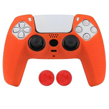 (Orange) Rutschfeste, weiche Silikon-Gamecontroller-Hülle, kompatibel mit Sony PS5-Controller, inklusive 1 Hülle und 2 Daumenkappen