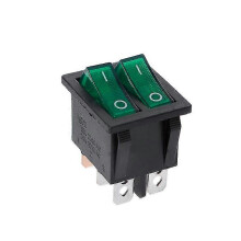 (Green) Rocker Switch 6 Pin On-Off with Red and Green Light 20A 125V AC