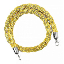 (Yellow) Absperrseil zur Besucherlenkung, gedrehtes Nylonseil mit verchromten Karabinerhaken, 1,5 m Länge, 32 mm Durchmesser