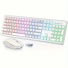 (White) Jomaa draadloos toetsenbord en muiscombinatie met RGB-achtergrondverlichting, oplaadbaar en 2.4G-connectiviteit.