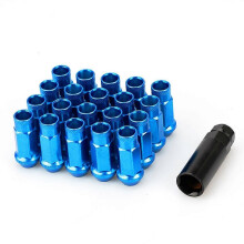 (blue) Tuercas de ruedas abiertas de acero 20 unidades 50mm azules, Compatible con Chevrolet Infiniti Hyundai Subaru Mazda KIA varios modelos