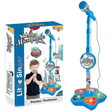 (BU) Kids Microphone with Stand, Adjustable Height, ABS Material, Flashing Lights, for Children Karaoke Singing Musical Toy for Girls Party Pastime