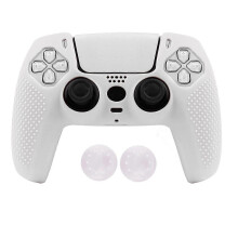 (WHITE) Anti-slip Soft Silicone Game Controller Cover compatible with Sony PS5, Protective Gamepad Skin Case with 2 Thumb Grips Caps
