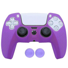 (PURPLE) Rutschfeste, weiche Silikon-Gamecontroller-Hülle, kompatibel mit Sony PS5, Schutzhülle für Gamepad mit 2 Daumenkappen