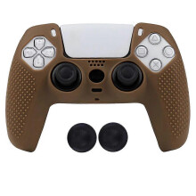 (Brown) Rutschfeste, weiche Silikon-Gamecontroller-Hülle, kompatibel mit Sony PS5, Schutzhülle für Gamepad mit 2 Daumenkappen