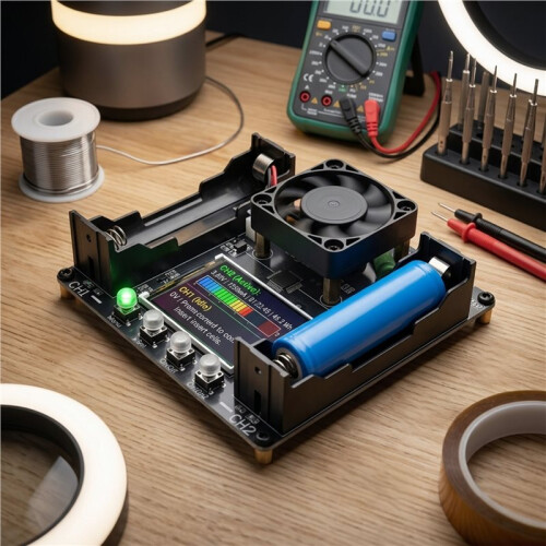 Dual Channel 18650 Lithium Battery Capacity Tester with Type C Interface Audible and Visual Alarm Electronic Load Tester 2