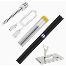 (Black) USB-Kabelloser Lötkolben-Satz, silberfarbener Edelstahl, kabelloses Laden, tragbares Schweißwerkzeug