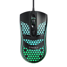 (Black) T-Wolf V15 Kabelgebundene USB-Gaming-Maus, ergonomisches Wabenmuster, nur 71 g leicht, RGB-Beleuchtung, einstellbare DPI