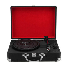 (black, 350mmx255mmx130mm) Przenośny gramofon retro z wbudowanymi głośnikami, 3-biegowy gramofon winylowy, etui ze skóry PU