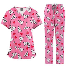 (45001-11, M) Damen-Print-Schwesternset aus atmungsaktivem Stretchstoff mit V-Ausschnitt und Mehrzwecktaschen