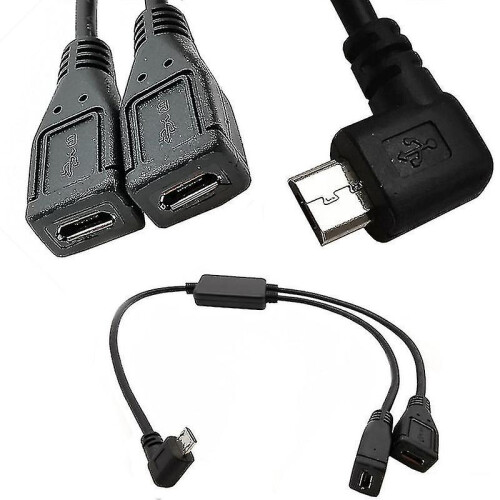 (Left bend) Y Splitter Cable with Built-in Chip, 30cm, Compatible with Micro USB for Stable Charging and Anti-Interference Data Transfer