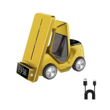 (Yellow) 3-in-1 Forklift Wireless Charging Station with Clock and Ambient Light, PC+ABS, 180x165x80mm, Universal, White Black Yellow Orange