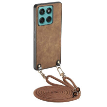 (Brown) Handyhülle kompatibel mit Motorola Edge 60 Fusion 5G mit verstellbarem Riemen und Lederrückseite