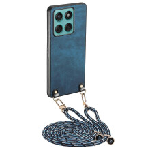 (Blue) Phone Case Compatible with Motorola Edge 60 Fusion 5G with Adjustable Strap & Leather Back