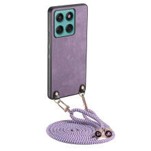 (Purple) Phone Case Compatible with Motorola Edge 60 Fusion 5G with Adjustable Strap & Leather Back