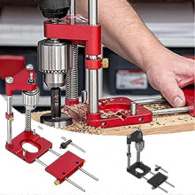 (Black) Drill Locator Woodworking Guide for Vertical Drilling, Alloy Steel, Red/Black