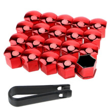 (Red, 17mm) Pyöränmutterisuojasarja irrotustyökalulla, yhteensopiva auton naparuuvien kanssa, korroosiosuojaus