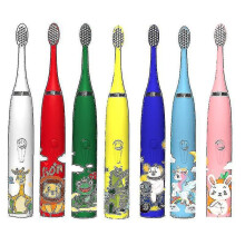 (Sky Blue) Elektrisches Kinderzahnbürsten-Set, Schallvibration für gründliche Reinigung, USB-aufladbar mit 6 Bürstenköpfen