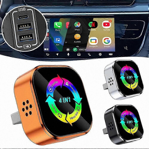 (Silver White Label) Wireless CarPlay Android Auto Adapter Compatible with 4-in-1 Screen Mirroring Plug & Play 1