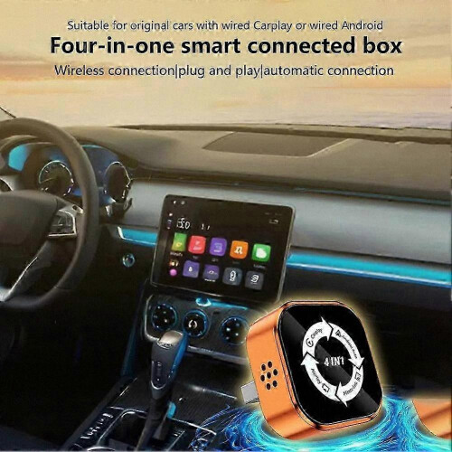 (Silver White Label) Wireless CarPlay Android Auto Adapter Compatible with 4-in-1 Screen Mirroring Plug & Play 2
