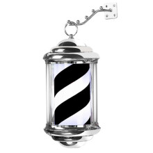 (Black White, 32cm) Rotating Barber Pole LED Light Sign for Hair Salon with Waterproof PC Tube and Stainless Steel Bracket