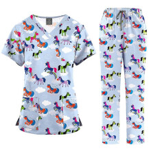 (45001-15-XL) Women's V-Neck Scrub Set, Comfort Stretch Fabric, Functional Pockets, Printed Medical Uniform