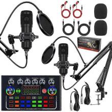 (Gold) Dual BM800 Condenser Microphone Bundle with F998 Live Sound Card, Adjustable Scissor Arm Stands, for Podcasting Streaming Recording