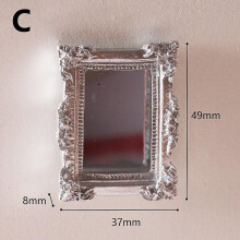 (C) Miniature Classic Round Carved Mirror, Resin Dollhouse Accessories, Gold Silver, for Miniature Life Scene Decoration