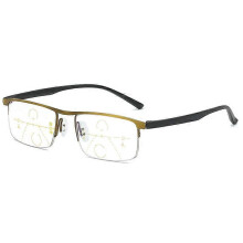 (Gold, 250) Gleitsichtbrille, Halbrahmen aus Metall, Blaulichtfilter, UV-Schutz, für Nah- und Fernsicht, für Damen und Herren
