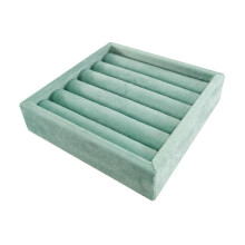 (blue) Portable Velvet Ring Display Tray, Drawer Style Jewellery Storage Organiser for Rings and Earrings, Beige, 11x11x2.5cm