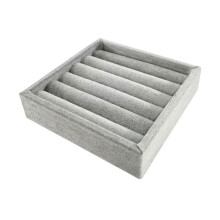 (Gray) Portable Velvet Ring Display Tray, Drawer Style Jewellery Storage Organiser for Rings and Earrings, Beige, 11x11x2.5cm