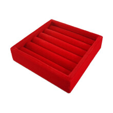 (Red) Portable Velvet Ring Display Tray, Drawer Style Jewellery Storage Organiser for Rings and Earrings, Beige, 11x11x2.5cm